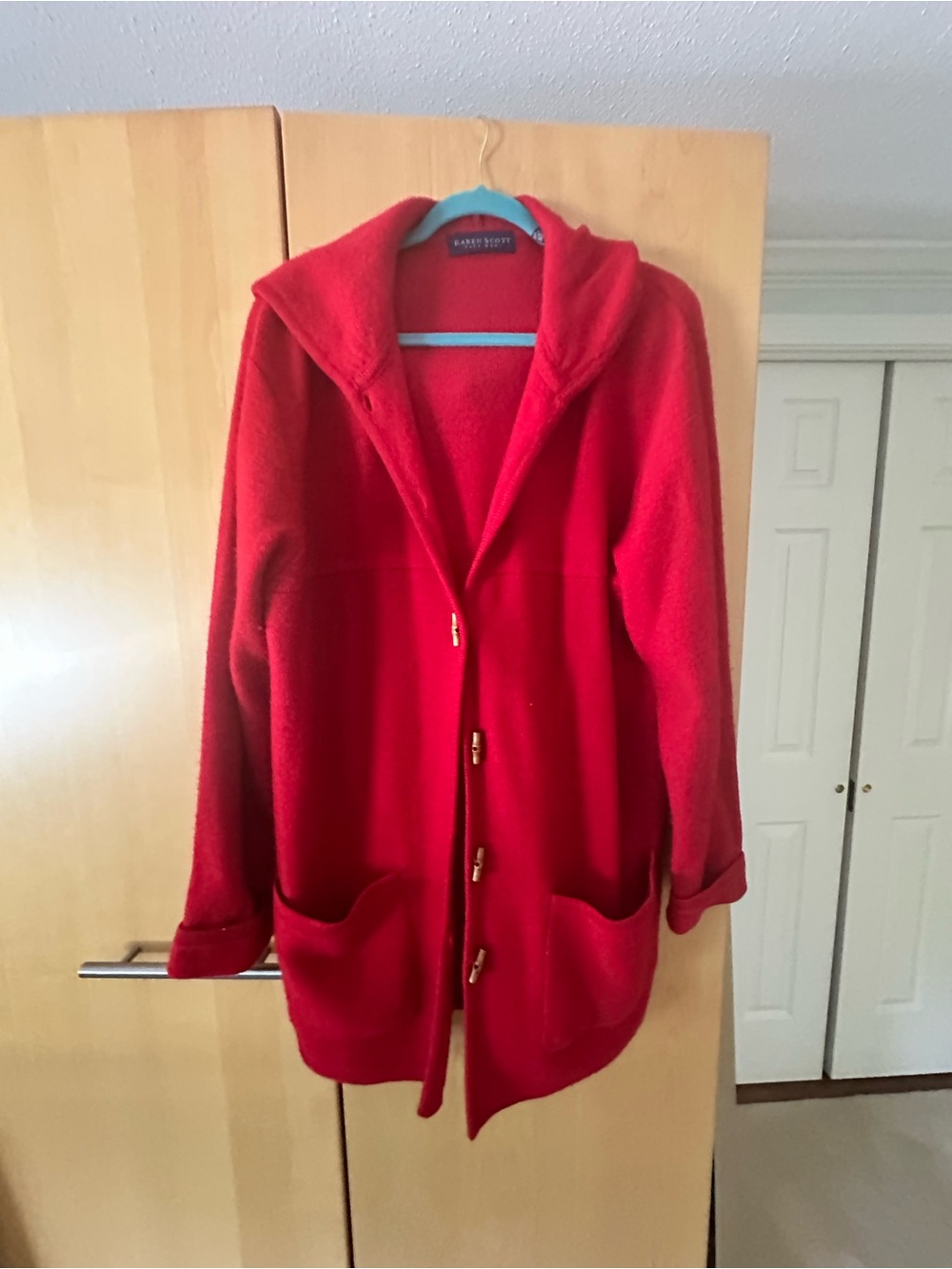 Red Hooded Toggle Sweater Coat